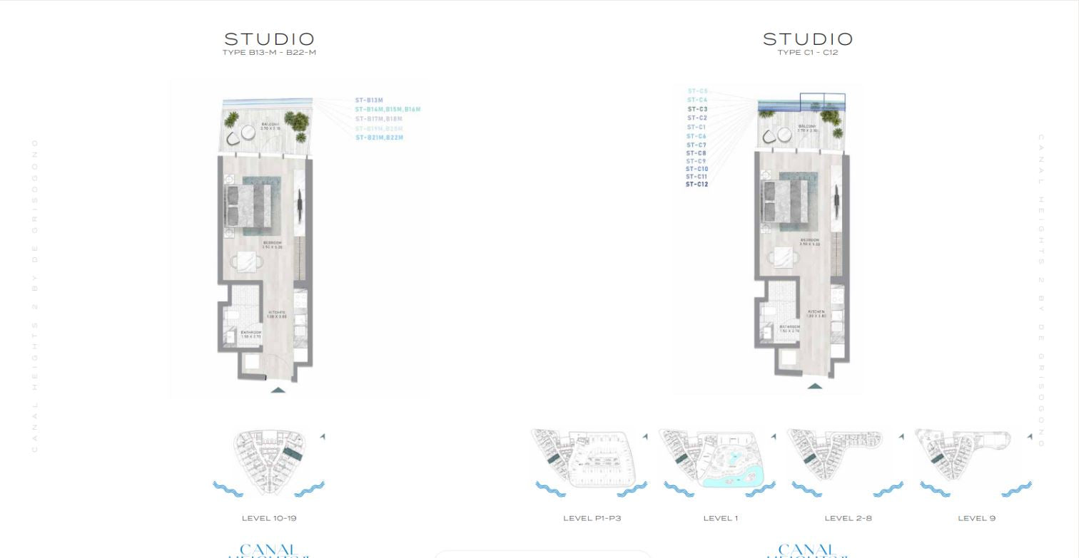 STUDIO TYPE B13-M - B22-M and TYPE C1 - C12 floor plan
