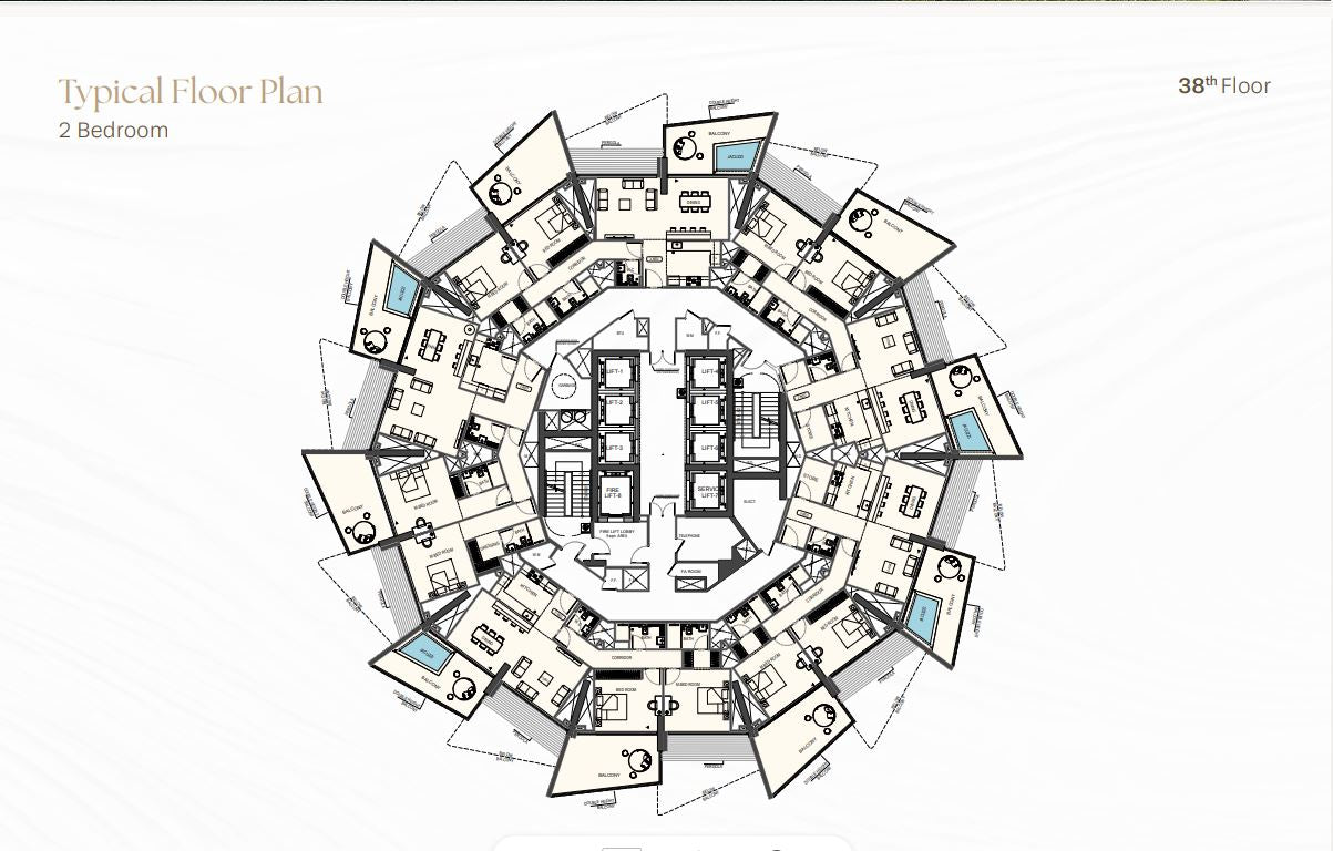 Typical Floor Plan 2 Bedroom 38th Floor