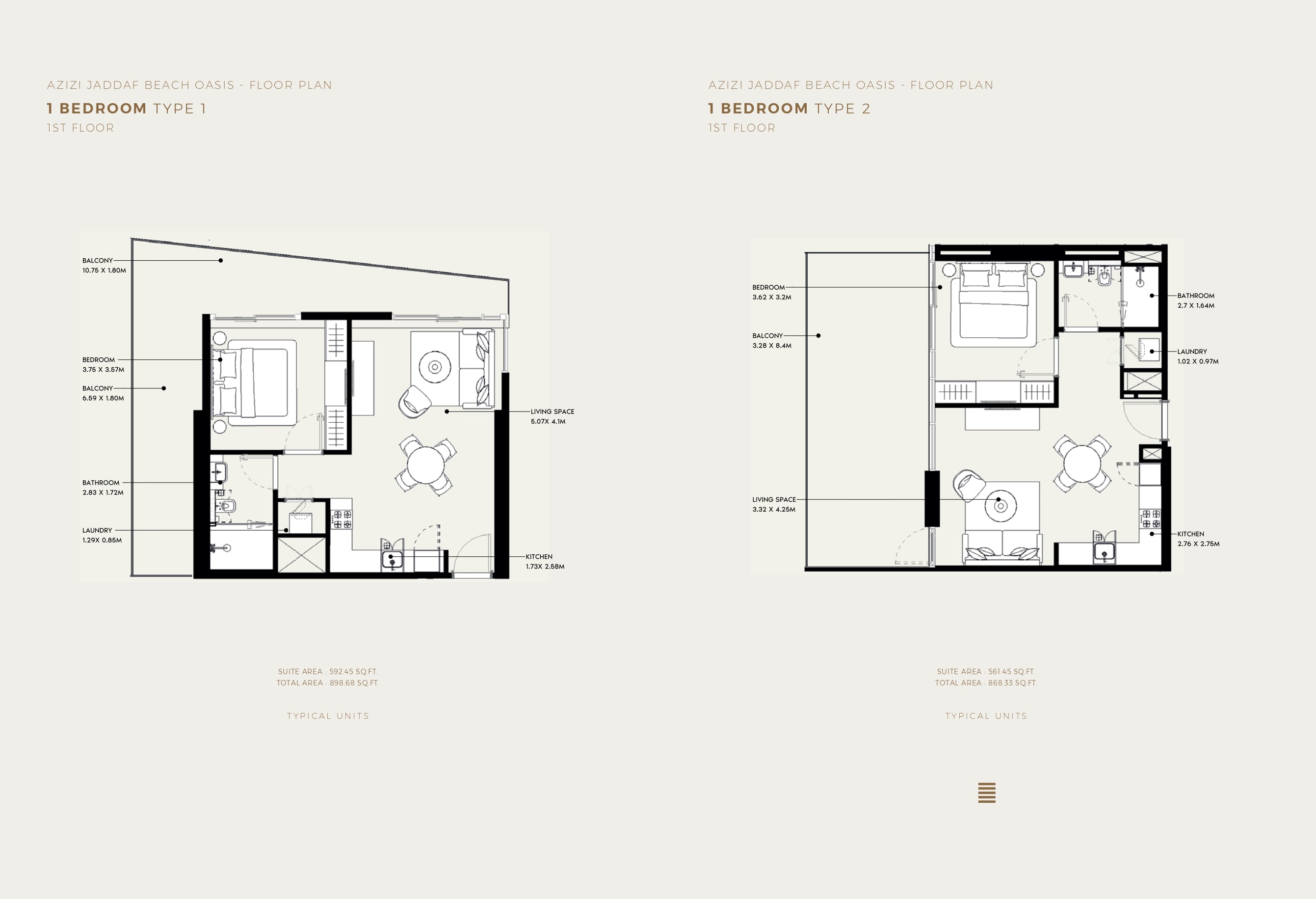 1 BEDROOM TYPE 1 TYPE 2