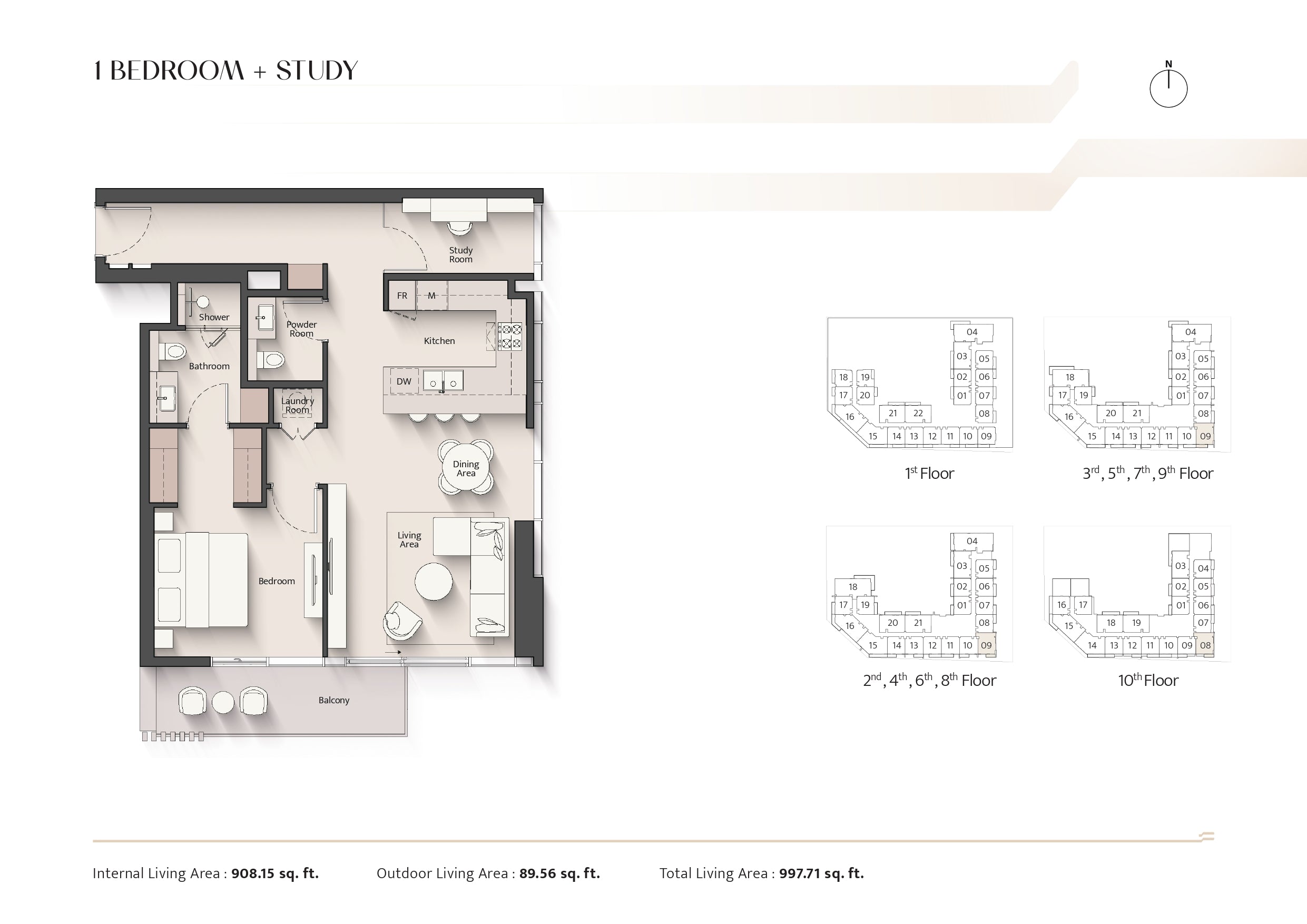 1 Bedroom + Study