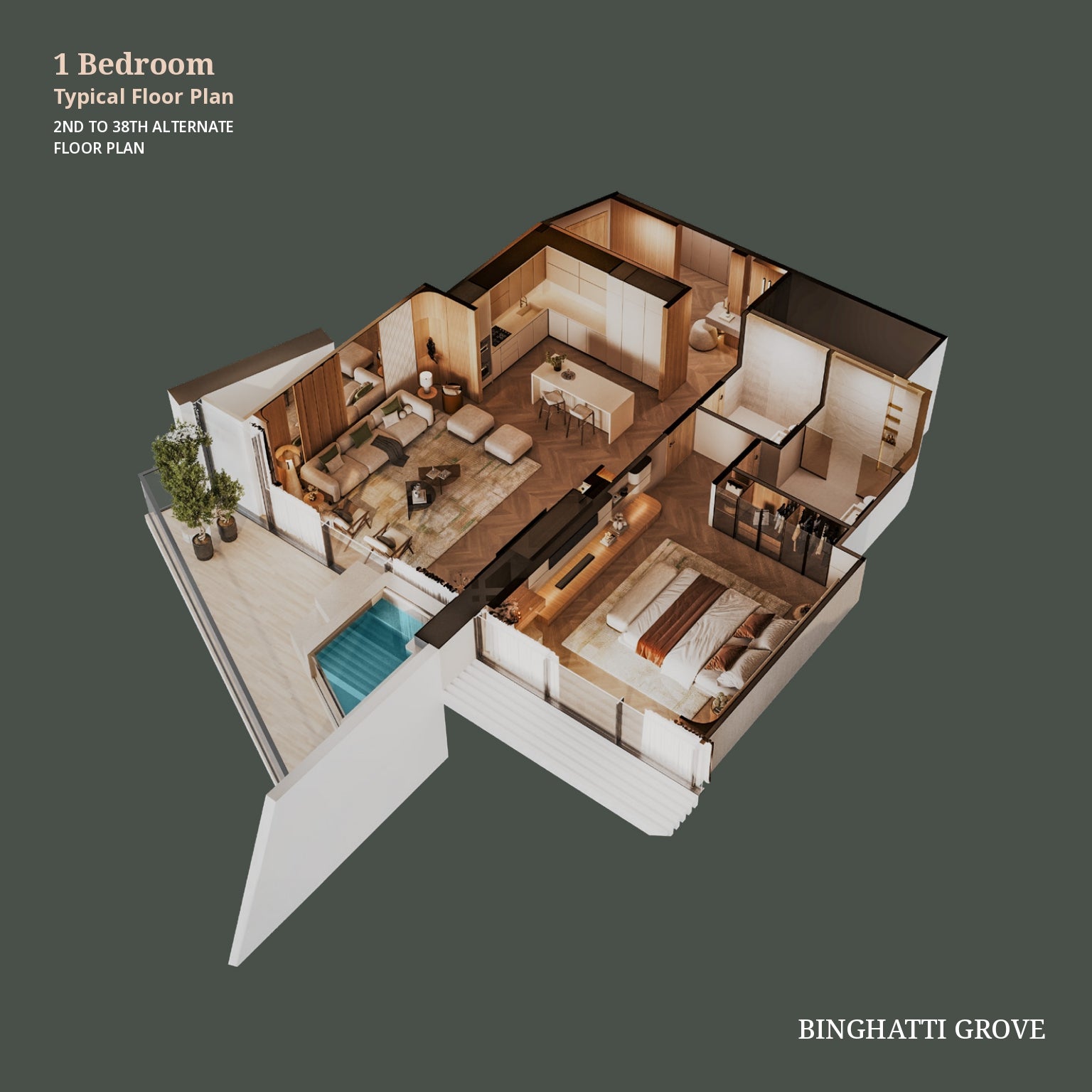 1 Bedroom Typical Floor Plan 2ND TO 38TH ALTERNATE FLOOR PLAN