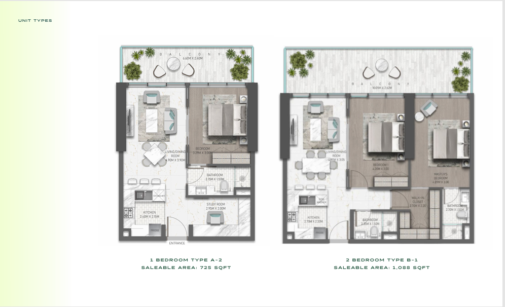 1 BEDROOM TYPE A-2 2 BEDROOM TYPE B-1