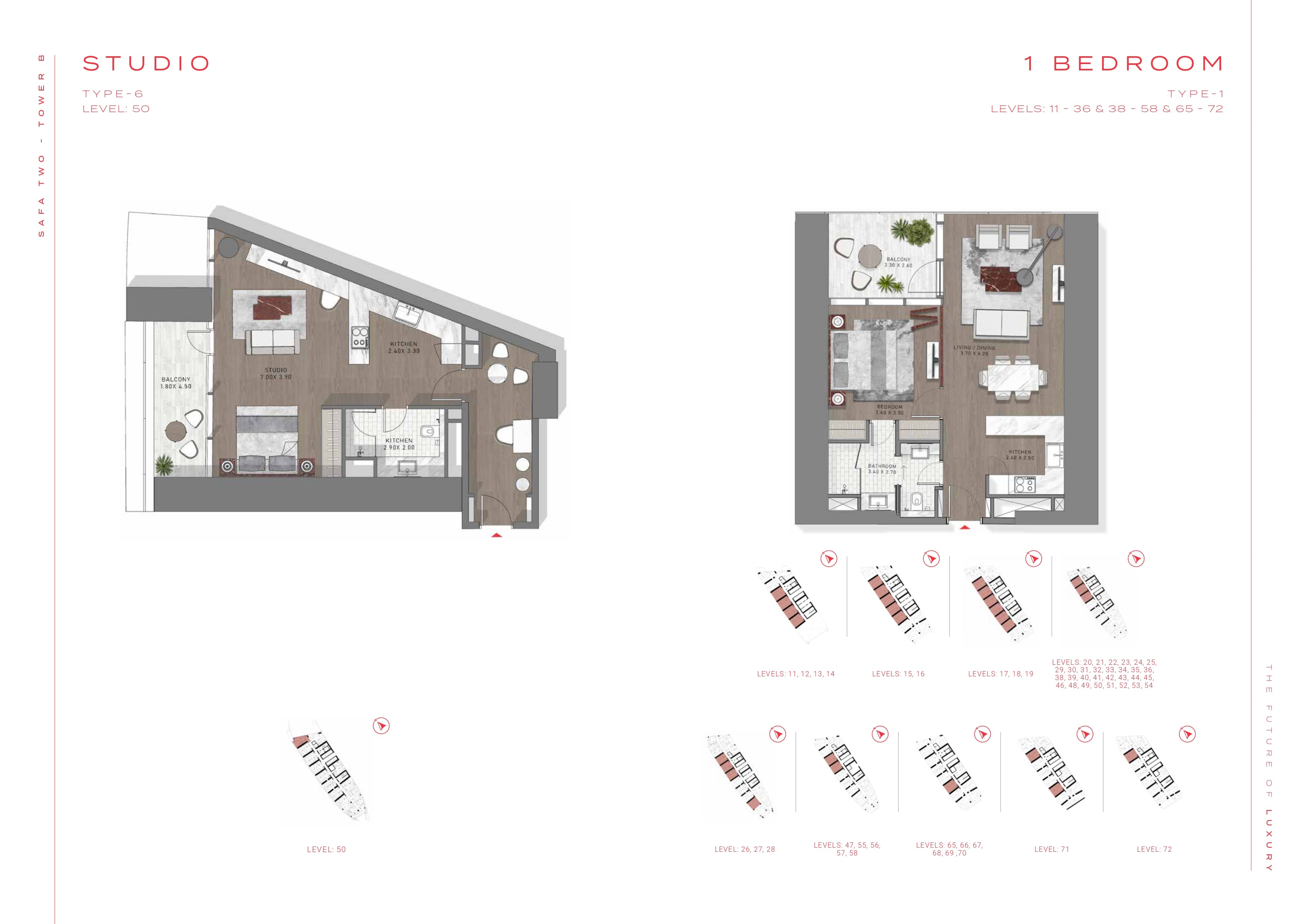 STUDIO 1 BEDROOM TYPE-6 LEVEL: 50 LEVEL: 50 TYPE-1