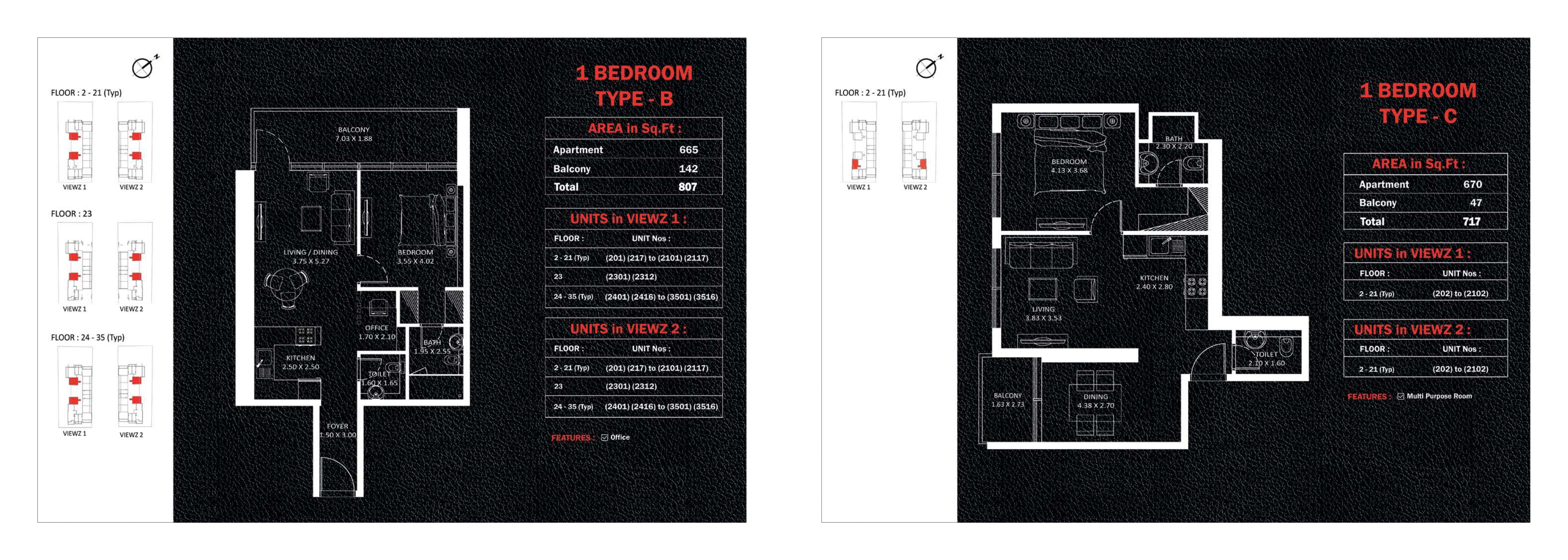 1 BEDROOM TYPE B , 1 BEDROOM TYPE C