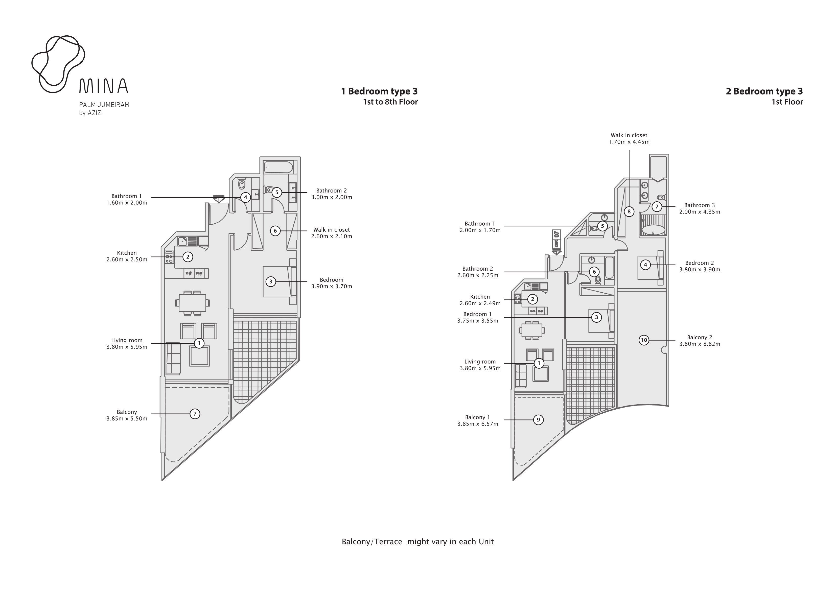 1 Bedroom type 3 1st to 8th Floor 2 Bedroom type 3