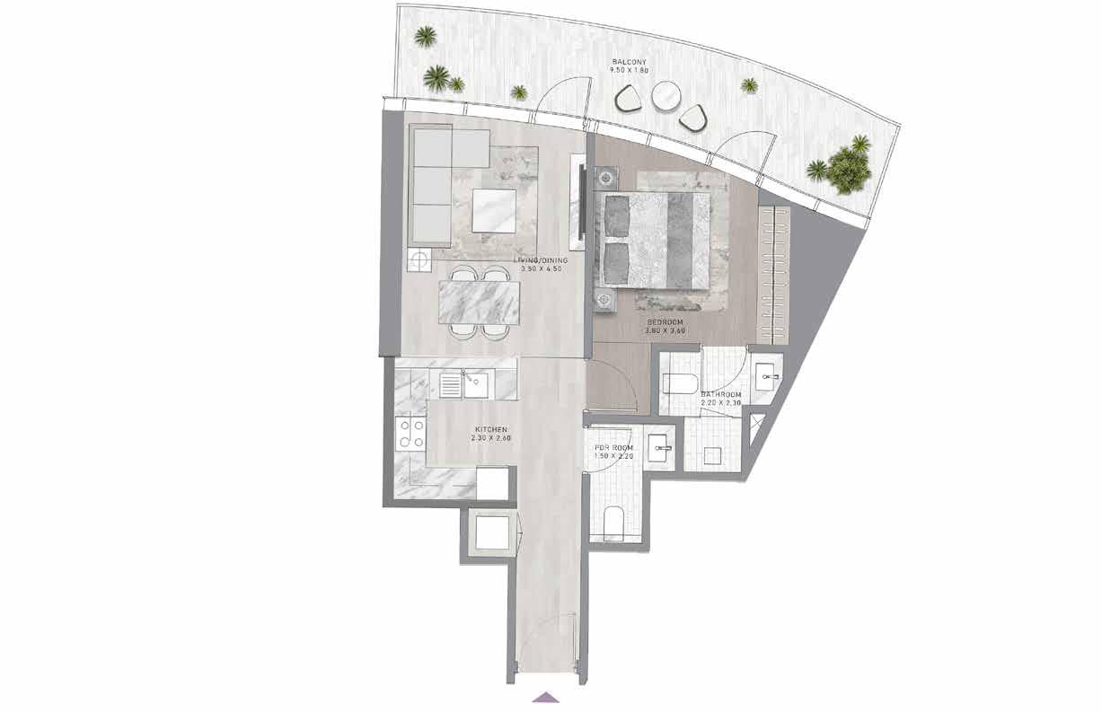 1 Bedroom Floor Plan 2