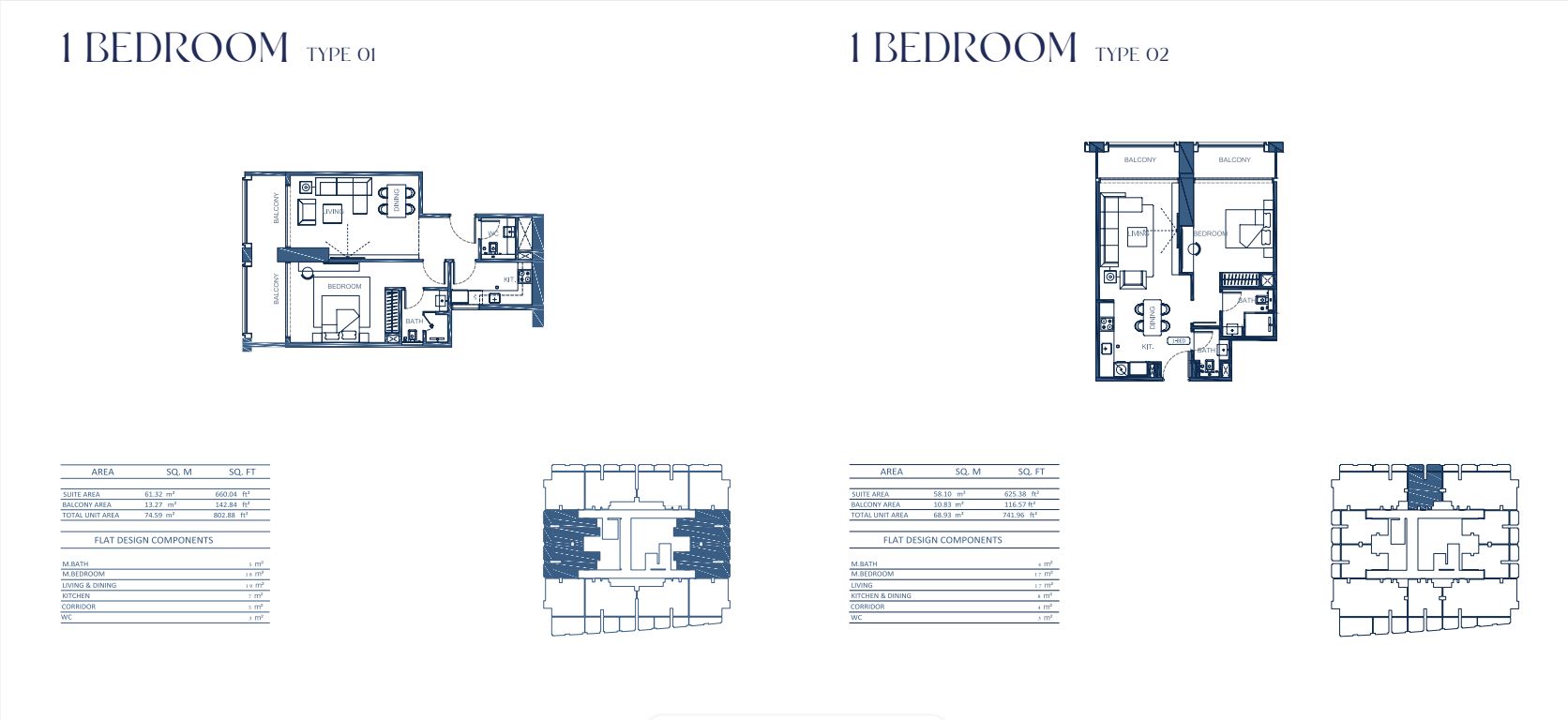 1 BEDROOM TYPE 1 AND 2