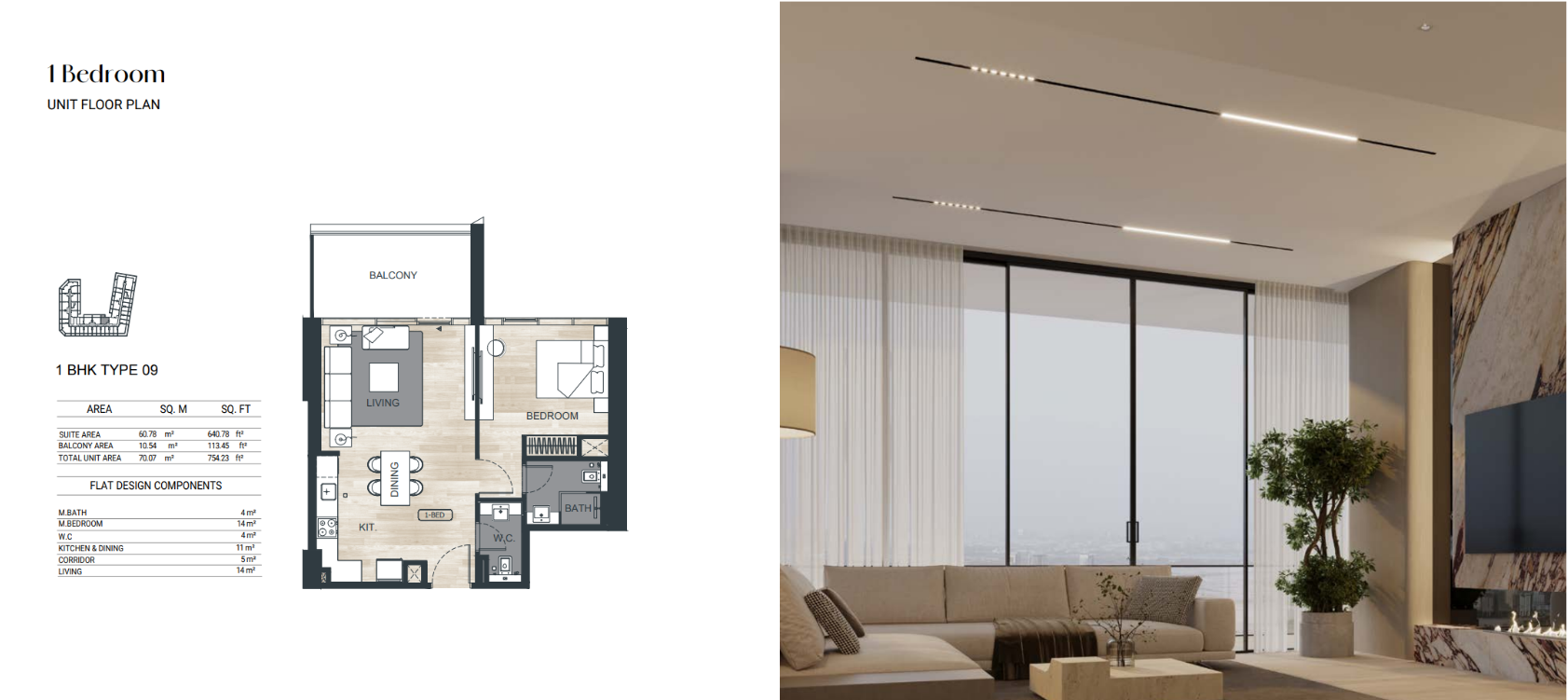 1 Bed Room Floor Plan