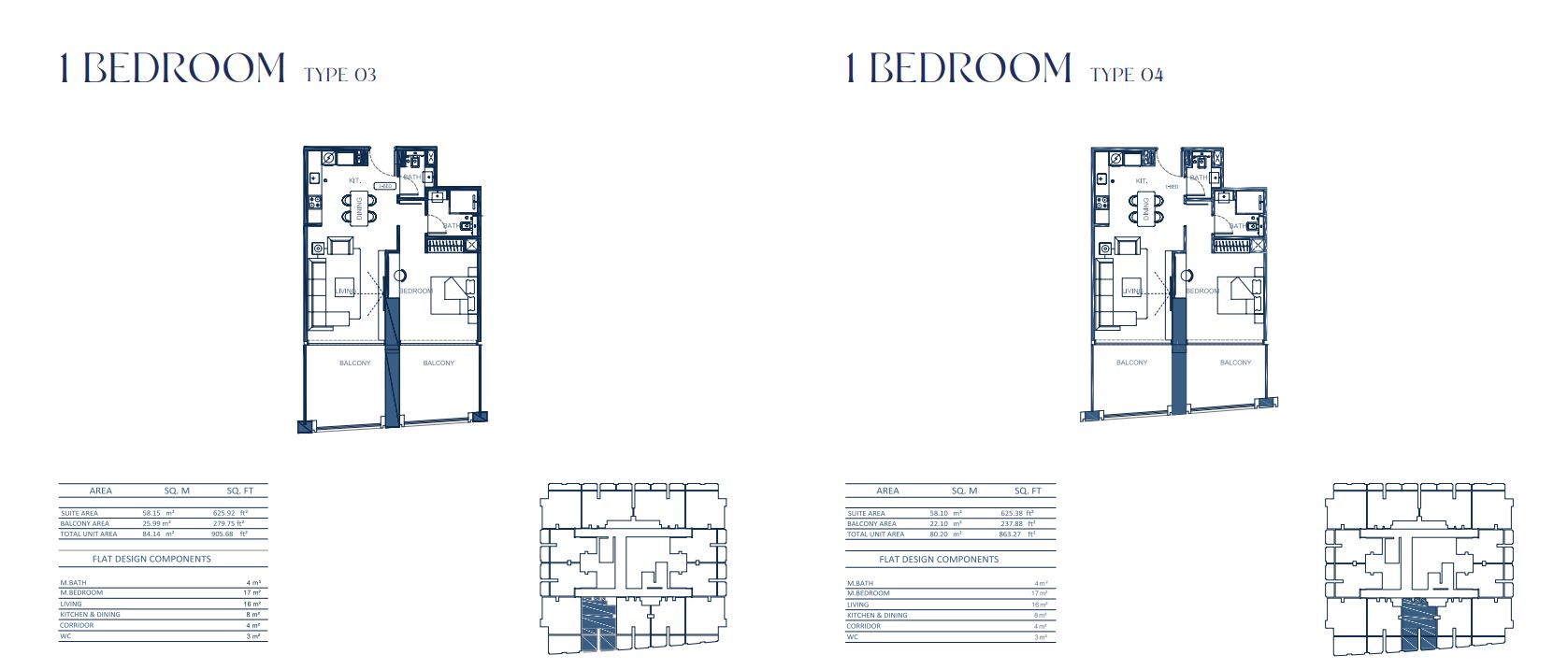1 BEDROOM TYPE 03 AND FLOOR PLAN