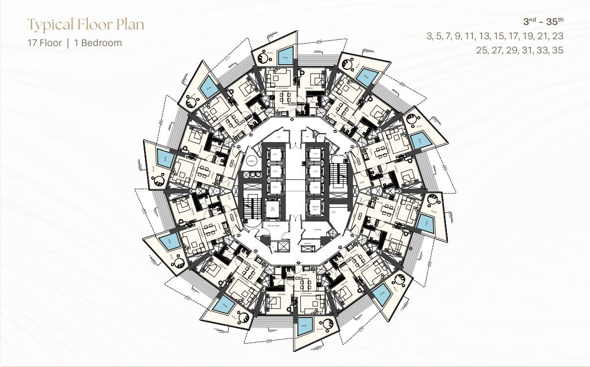 Typical Floor Plan 17 Floor | 1 Bedroom 3nd - 35th