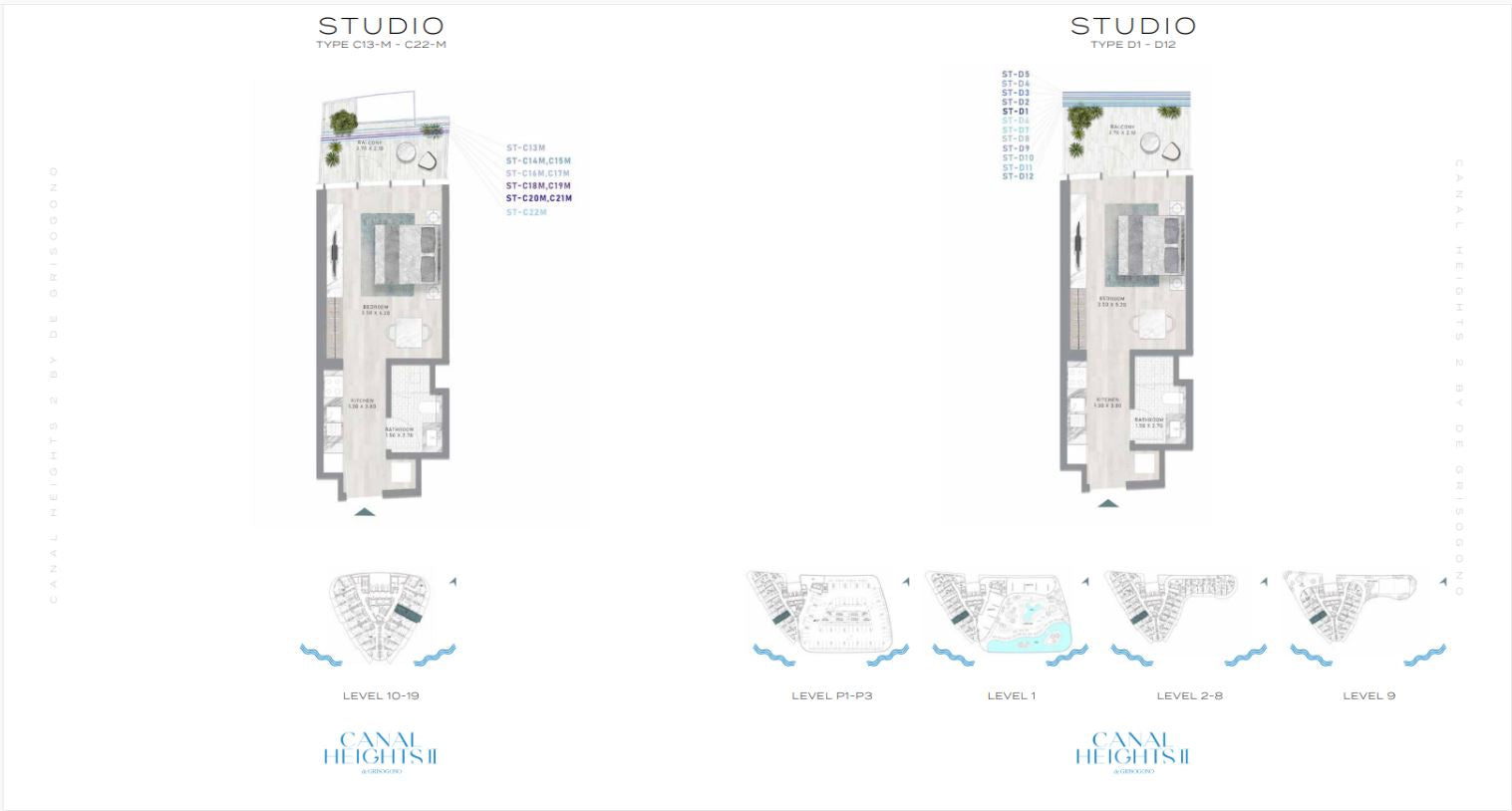 STUDIO TYPE C13-M - C22-M and YPE D1 - D12 floor plan