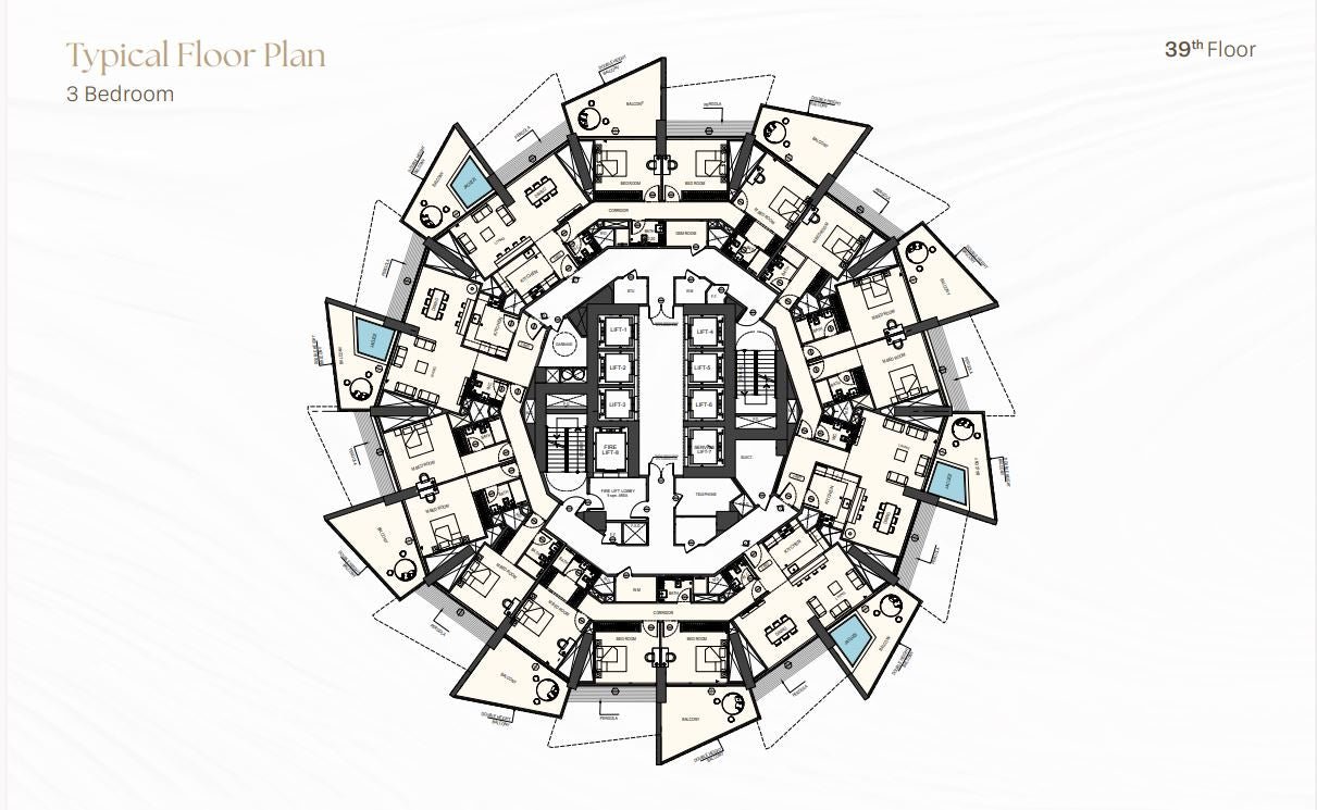 Typical Floor Plan 3 Bedroom 39th Floor