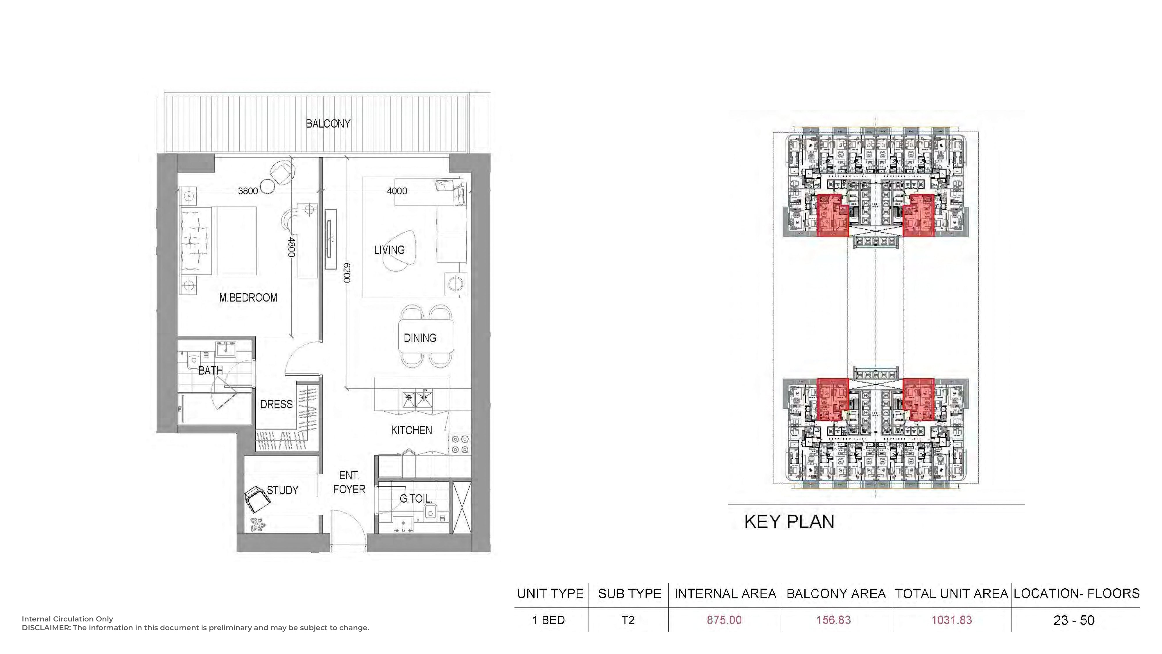 1 Bed T2