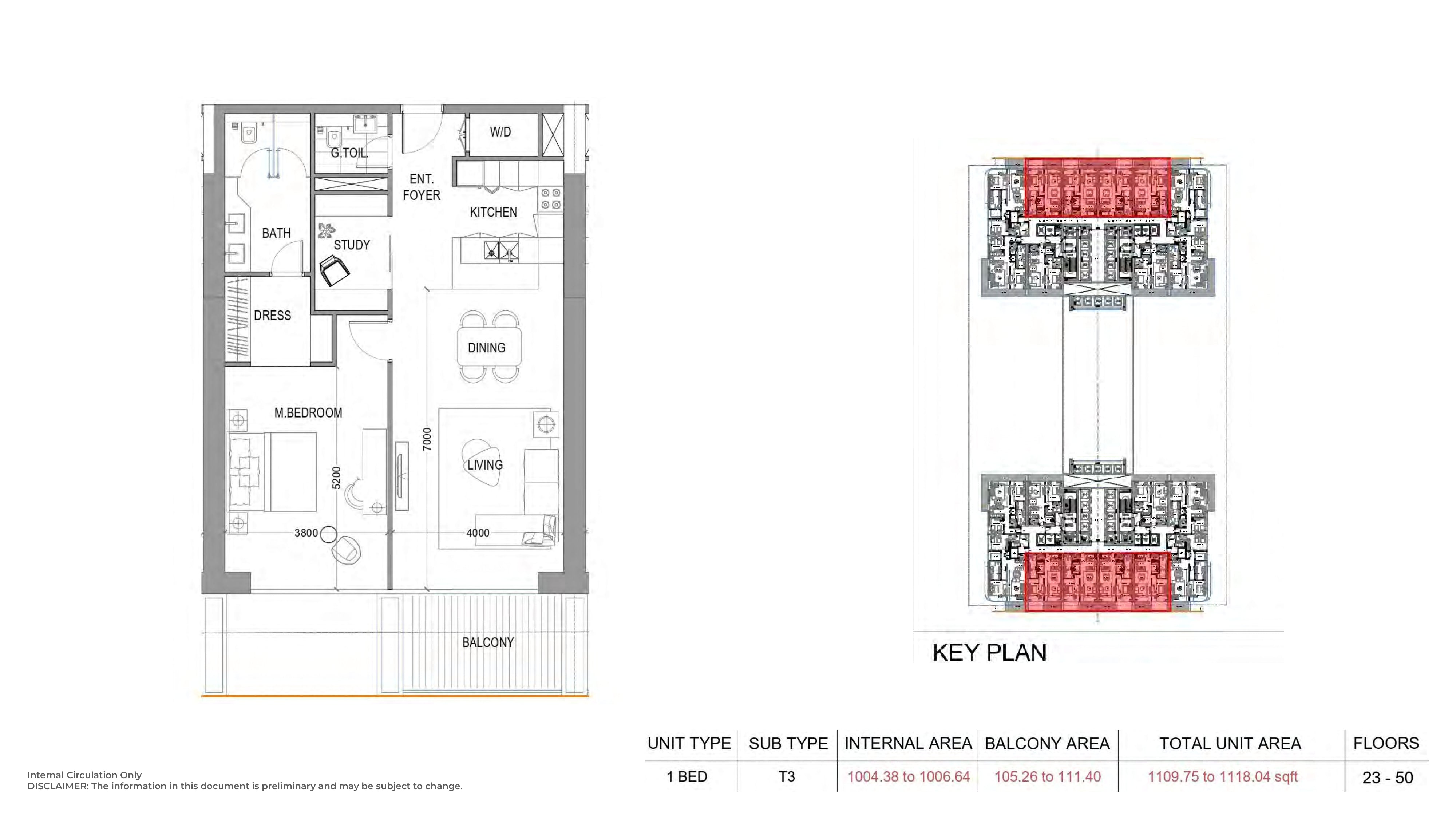 1 Bed T3