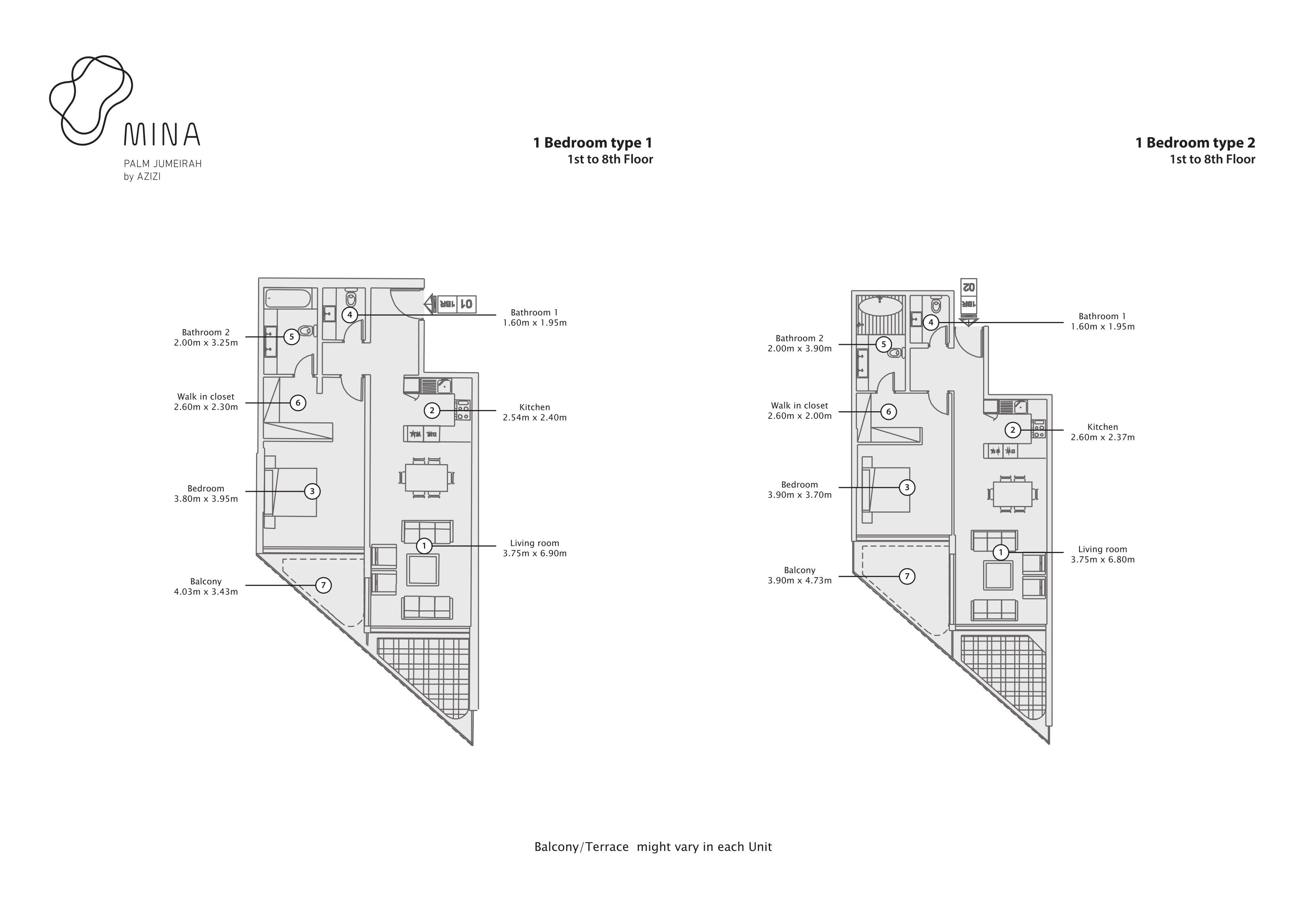 1 Bedroom type 1 1st to 8th Floor 1 Bedroom type 2