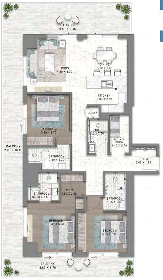 CHELSEA RESIDENCES 1: 3 Bedroom Floor Plan A