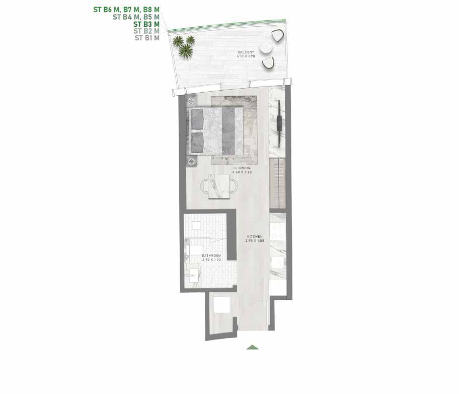 STUDIO TYPE B1-B8 and TYPE B1-B8-M floor plan