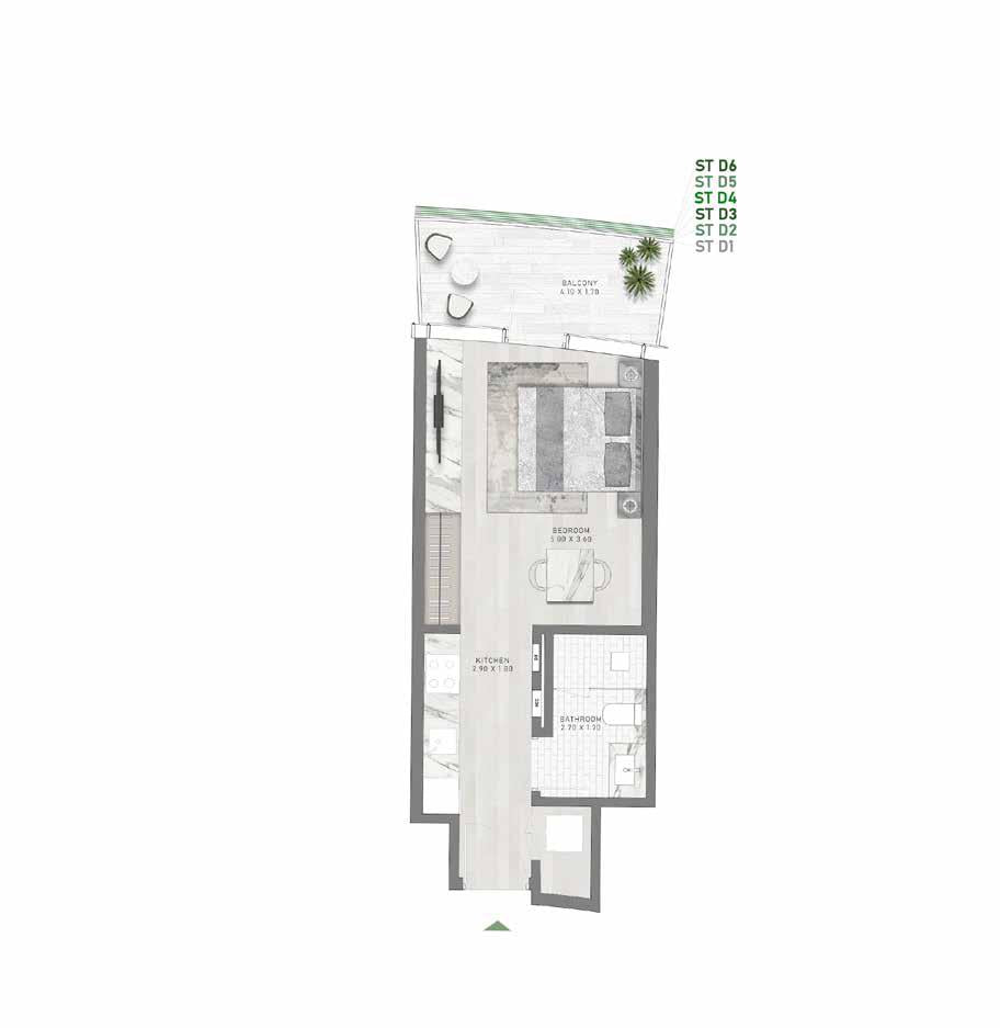 STUDIO TYPE D1-D6 and  TYPE D1-D6-M floor plan