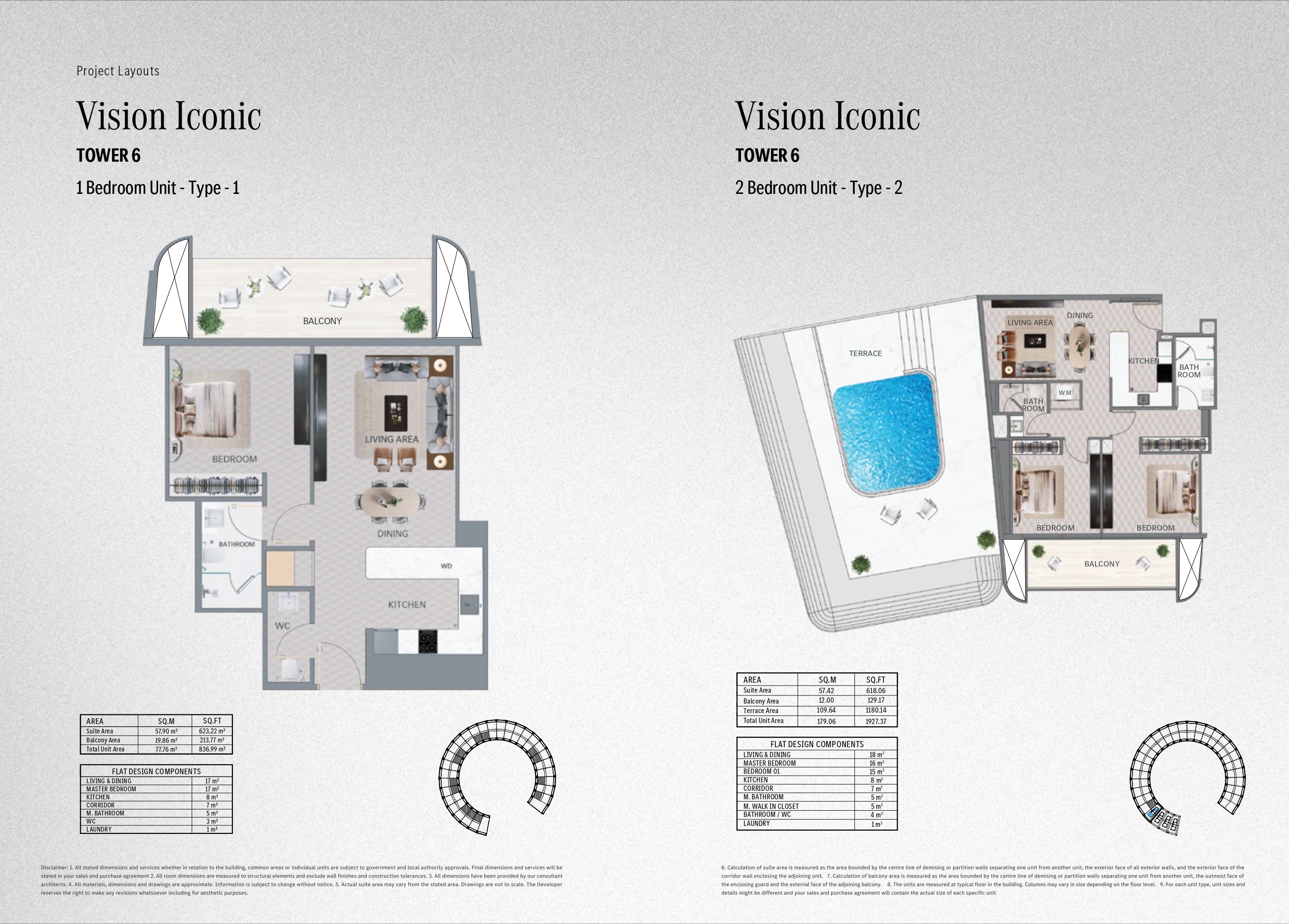 Vision Iconic TOWER 6 1 Bedroom Unit - Type - 1  2 Bedroom Unit - Type - 2