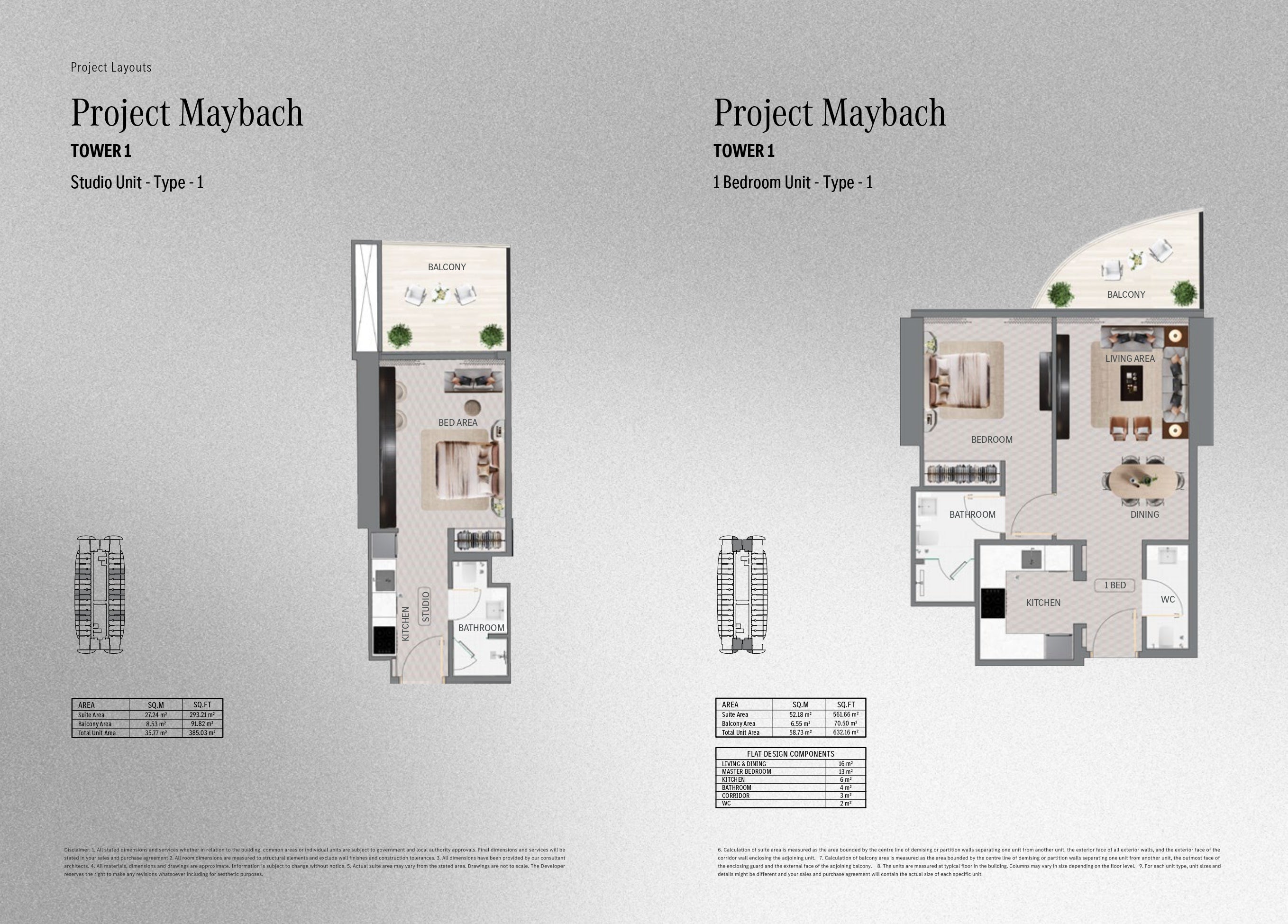 Project Maybach TOWER 1 Studio Unit - Type - 1 1 Bedroom Unit - Type - 1